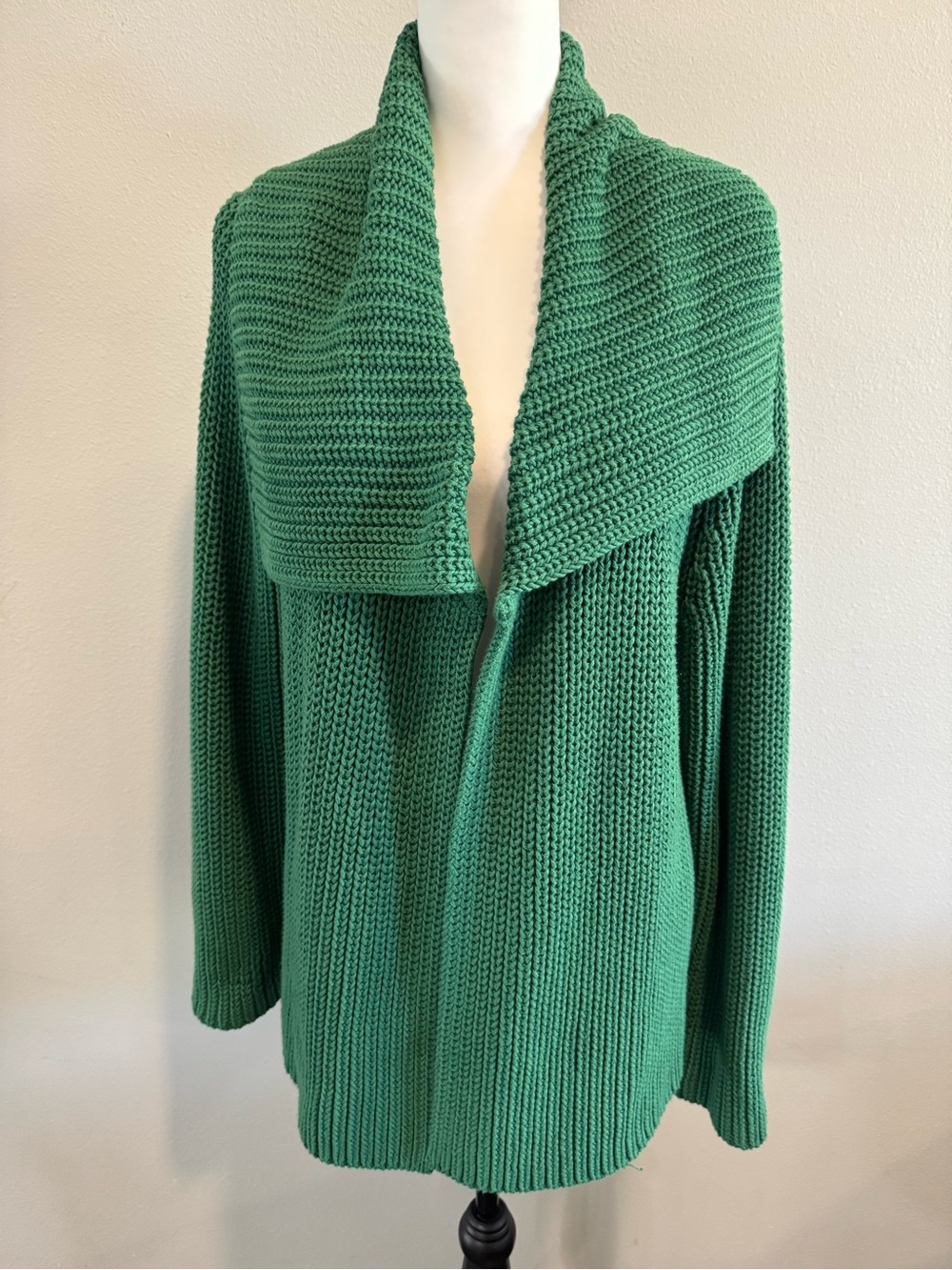 Talbots Open-Front Cabke Knit Cardigan Sweater Shawl Collar Boho Cotton XL